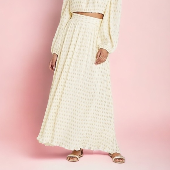 Express Rachel Zoe High Waisted Metallic Gold Dot Pleated Maxi Skirt S (4/6) - Picture 1 of 11